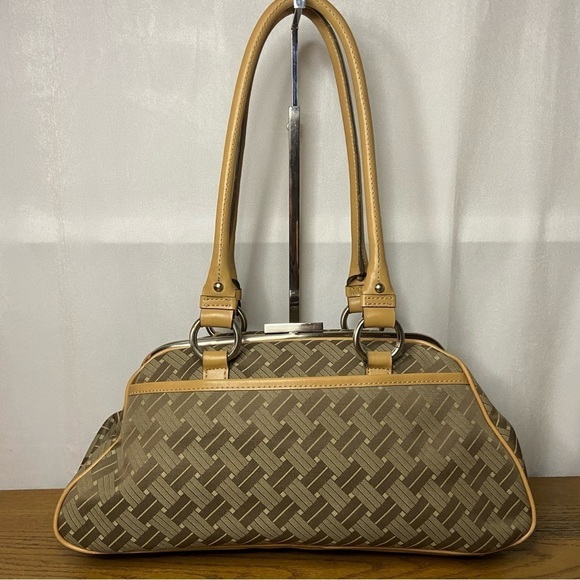 Vintage Nine West Monogram Fabric Leather Trim Shoulder Bag Purse Silver - Picture 5 of 16